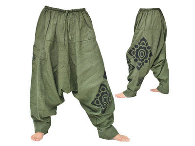 Harem Pants Lounge Pants Baggy Pants Men Women olive green 1 pocket