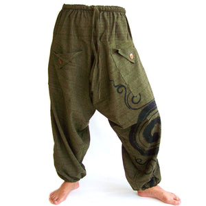 Green Harem Pants Drop Crotch Pants Men Women