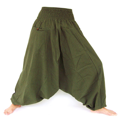Harem Pants Low Crotch Pants Men Women Green
