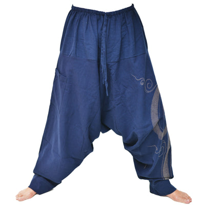 Harem Pants Lounge Pants Baggy Pants Men Women Spiral Print Blue