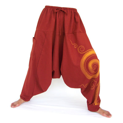 Harem Pants Lounge Pants Baggy Pants Men Women Spiral Print Red