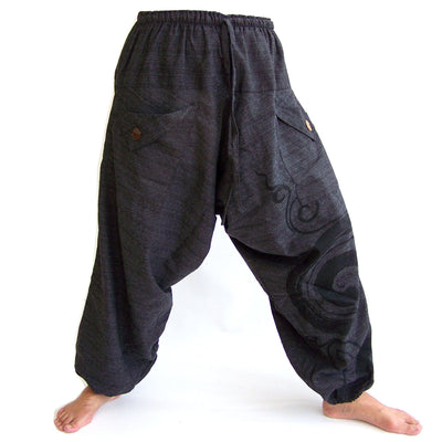 Harem Pants Drop Crotch Pants Baggy Pants Men Women Spiral Print Gray