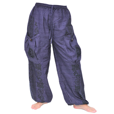 Harem Pants Baggy Pants Men Women 2 Big Pockets printed Blue