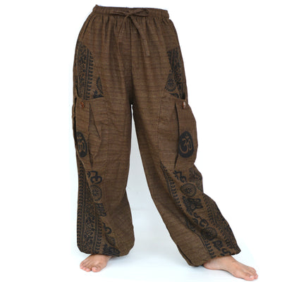 Harem Pants Baggy Pants Men Women 2 Big Pockets printed Brown