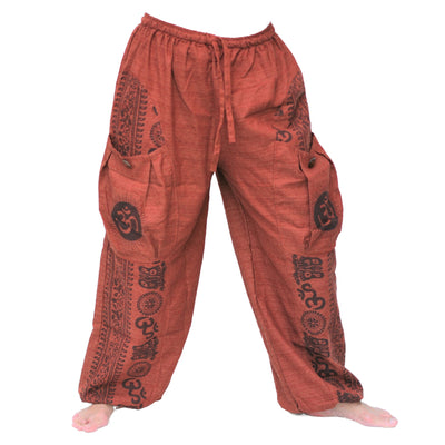 Harem Pants Baggy Pants Men Women 2 Big Pockets printed Red