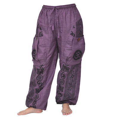 Harem Pants Baggy Pants Men Women 2 Big Pockets printed Purple