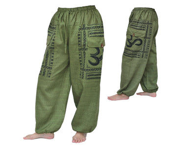 Aladdin Pants Harem Pants Men Women ॐ print Olive