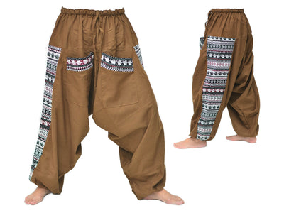 Harem Pants Aladdin Pants Men Women 2 Pockets Brown