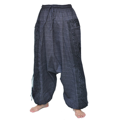Drop Crotch Pants Harem Pants Men Women adjustable length 2 Pockets Gray