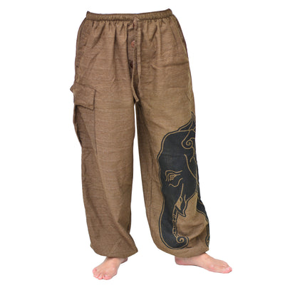 Aladdin Pants Genie Pants Men Women Elephant Print Brown