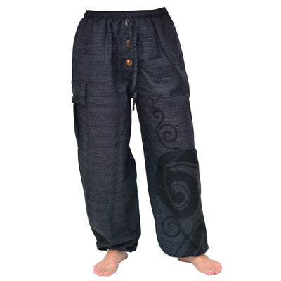 Harem Pants Baggy Pants Men Women Spiral Print 1 Pocket Gray