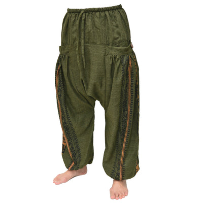 Wide Leg Harem Pants Baggy Pants Men Women 2 Big Pockets printed Olive Green
