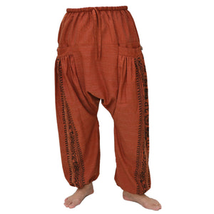 Wide Leg Harem Pants Baggy Pants Men Women 2 Big Pockets printed Red