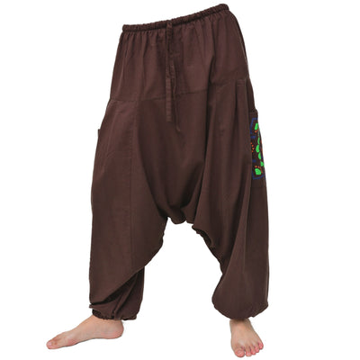 Harem Pants Men Women Lounge Pants ॐ print Brown