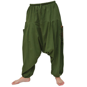 Harem Pants Men Women Lounge Pants ॐ print Olive Green