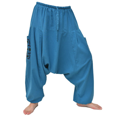 Harem Pants Men Women Lounge Pants ॐ print Blue