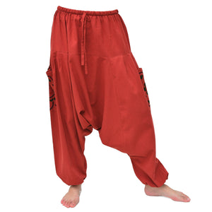 Harem Pants Men Women Lounge Pants ॐ print Red