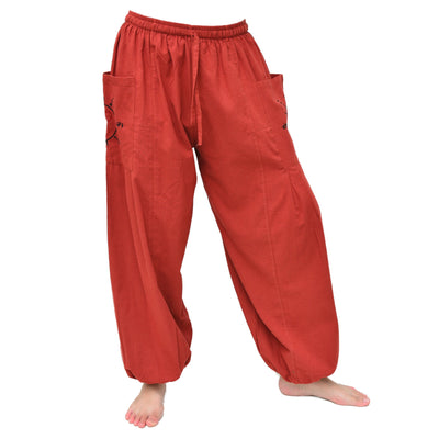 Baggy Harem Genie Pants Men Women 2 Big Pockets printed Red