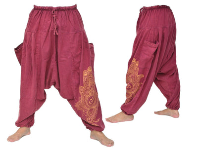 Harem Pants Baggy Pants Men Women Stonewashed Cotton Red