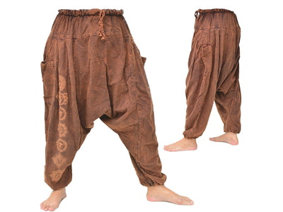 Harem Pants Baggy Pants Men Women Stonewashed Cotton Brown