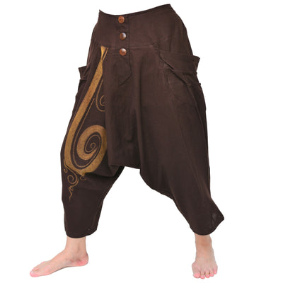 Women & Men Aladdin Pants Lounge Pants Shorts 2 Pockets Brown