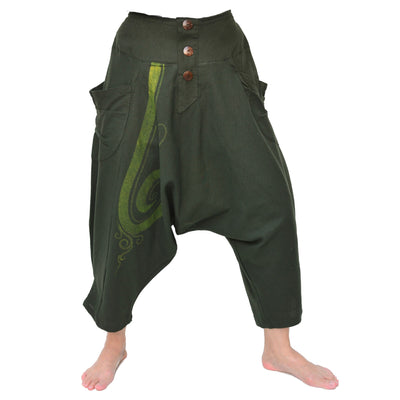 Women & Men Aladdin Pants Lounge Pants Shorts 2 Pockets Olive Green