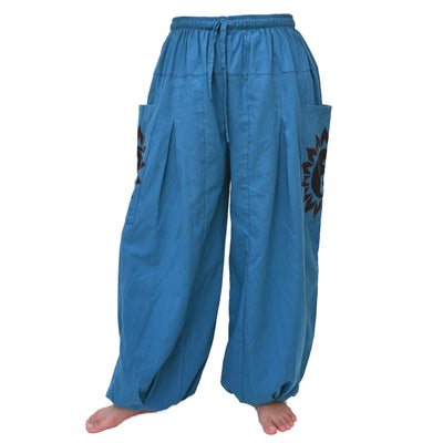 Aladdin Pants Harem Pants Men Women 2 Big Pockets printed Blue
