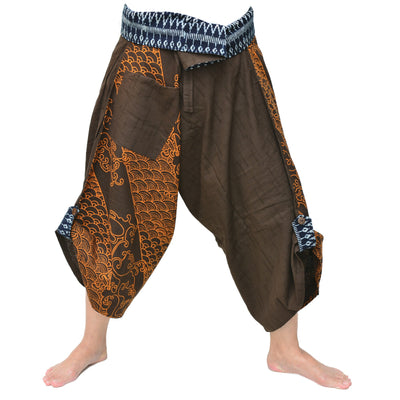 Samurai Pants Yoga Pants Ninja Pants Men Women Fish Scales Brown