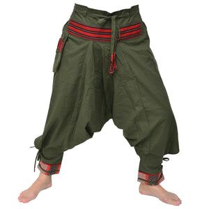 Samurai Style Harem Pants Ninja Pants Men Women Olive Green